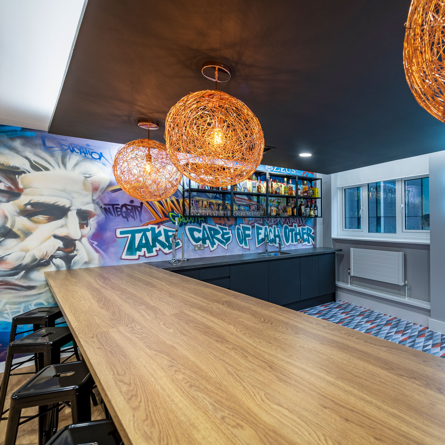 Bespoke office bar created by office design company Arke