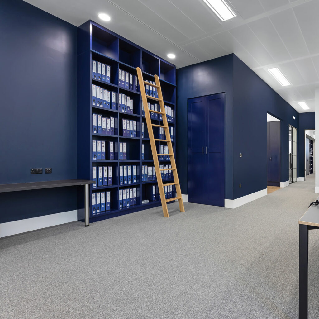 Office design storage concept created using space planning strategies for an office design project in London
